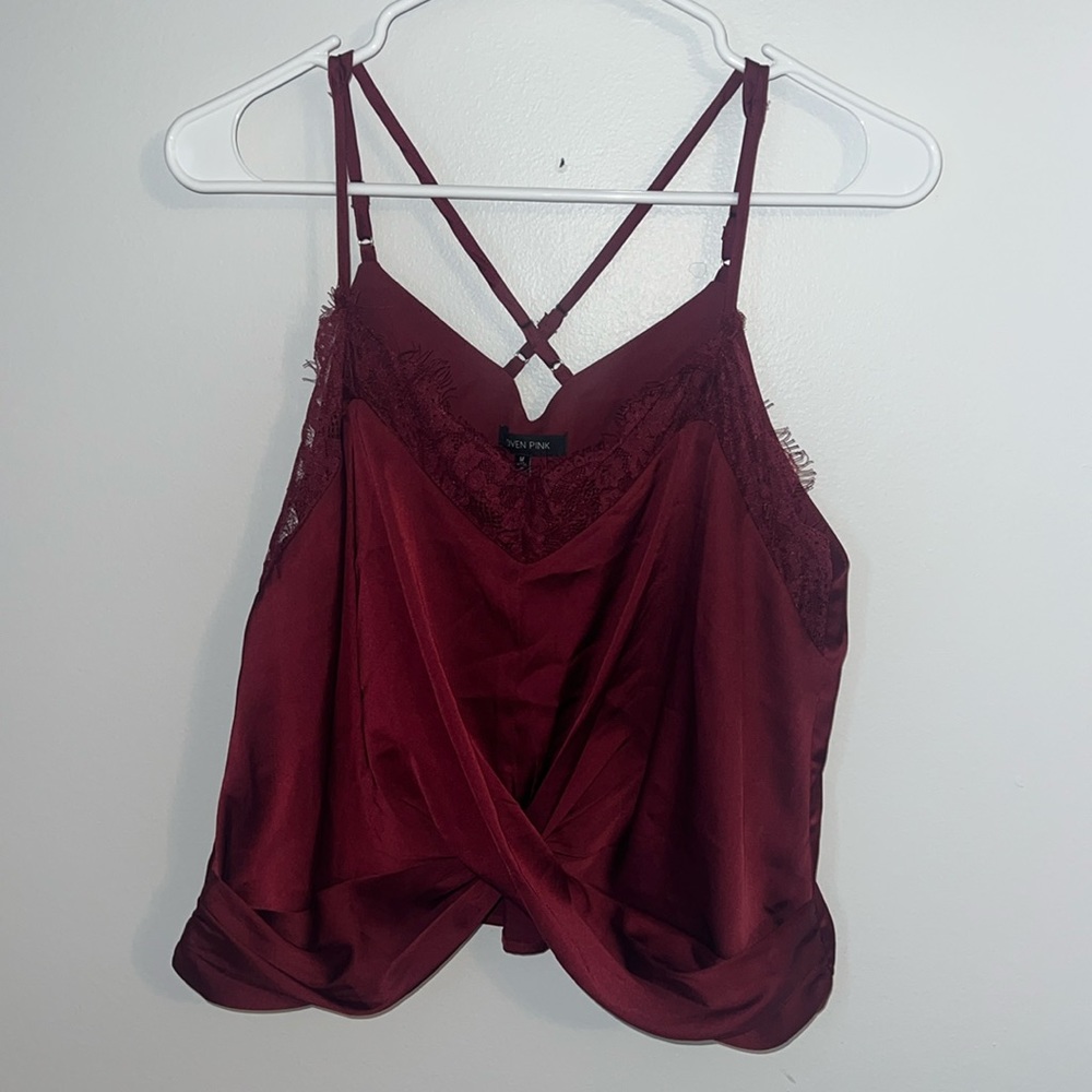 maroon lace/satin going out top